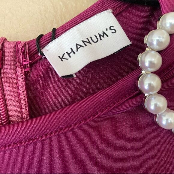 Khanums x REVOLVE Khriya Pearl Trim Maxi Dress Cranberry pink dress gown S - Picture 10 of 13